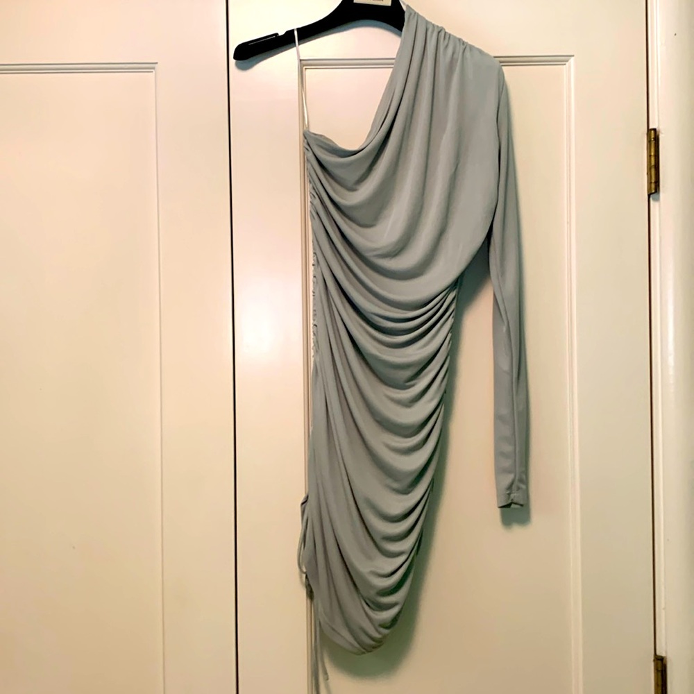 One shoulder adjustable ruching mini dress
